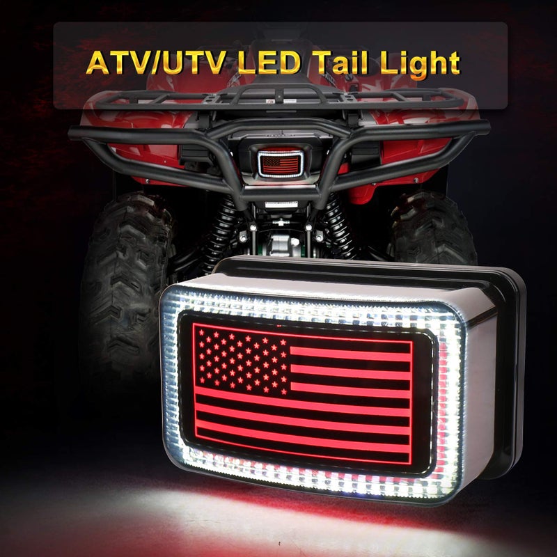 POVTOR ATV Tail Light LED Smoke Lens with Reverse Brake Light, US Flag Design Tail Light for ATV UTV Yamaha Rhino Viking Grizzly Big Bear Kodiak Bruin Wolverin Bear Tracker - Image 2